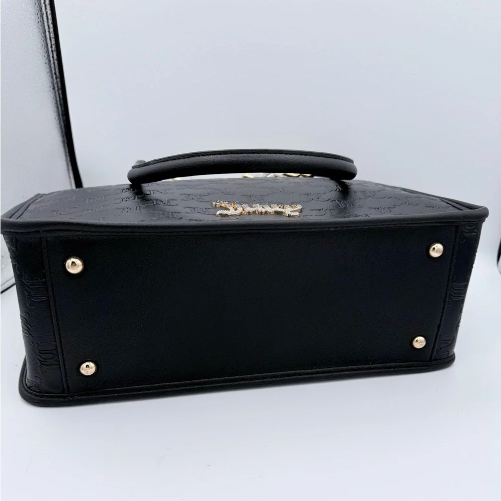 NWT Juicy Couture Black Monogram‎ Satchel Bag Chain Strap Rhinestone Logo